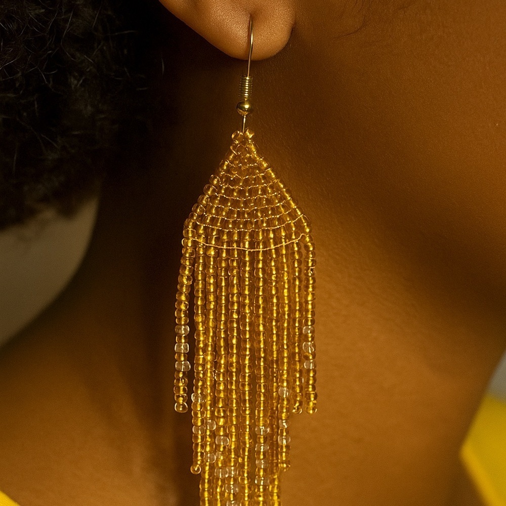 Golden Fringe Beaded Earrings